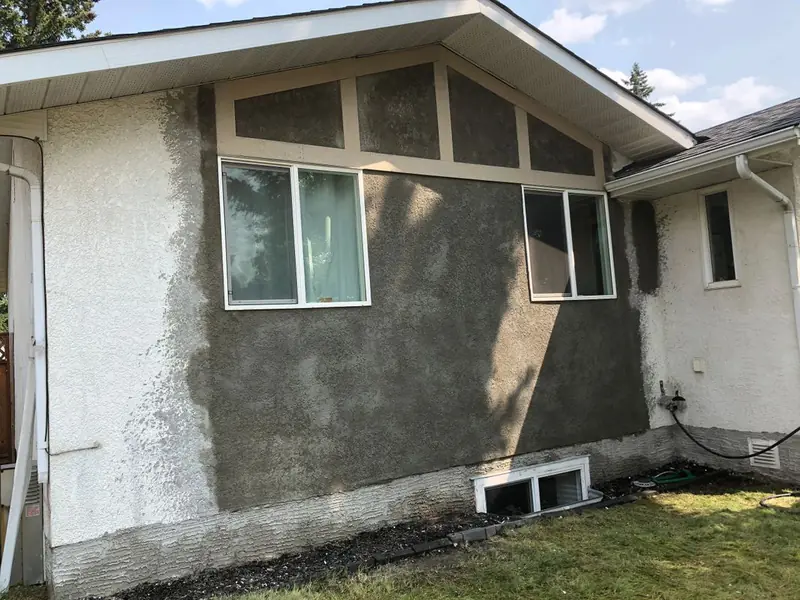 Stucco wall during repair before coating